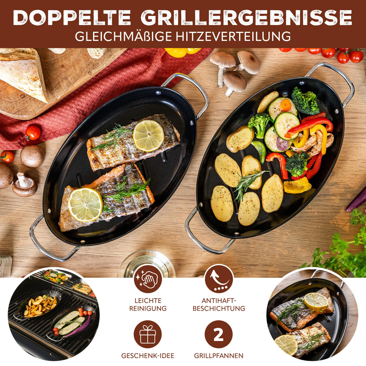 FISCH-GRILLPFANNE 2er-Set, schwarz, Metall - Schwarz, Metall (39.5/3.5/20.5cm) - bremermann