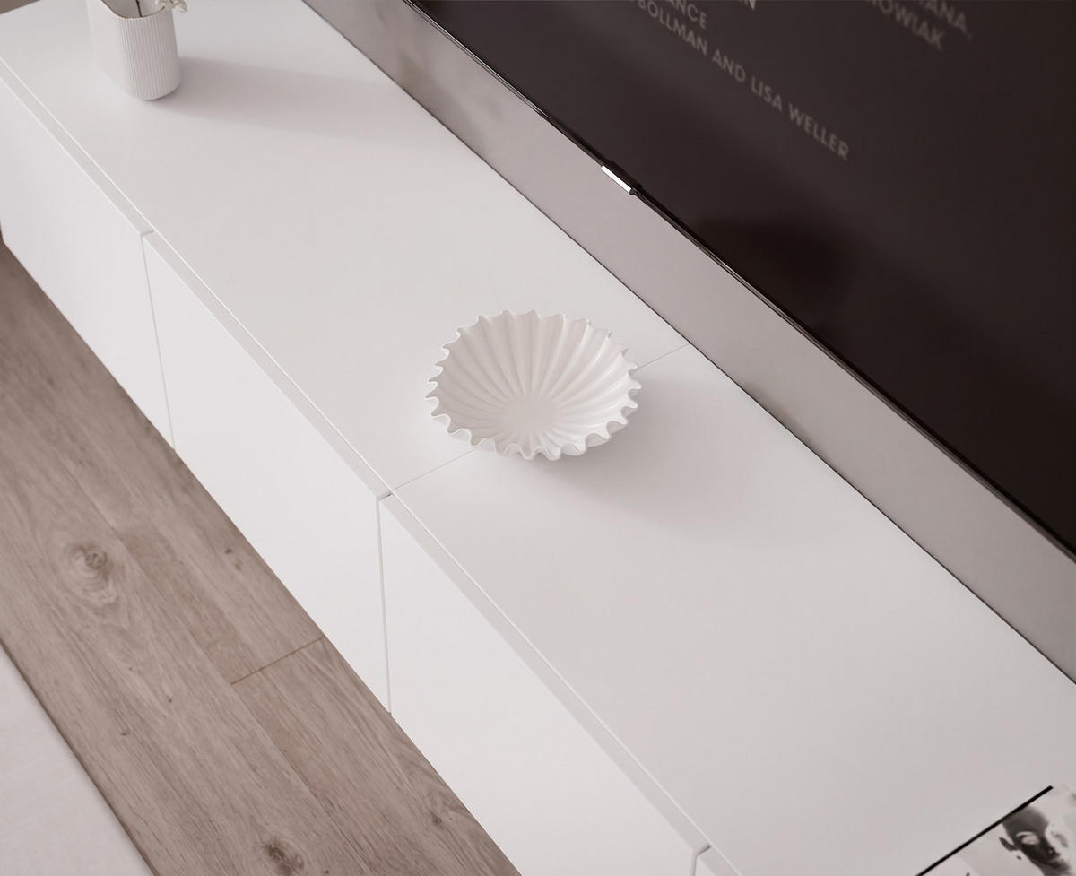 WOHNWAND ANGEL LINE III 3-teilig, mit LED-Beleuchtung, Weiß matt - Weiß, Holzwerkstoff (240/216/40cm) - Idohome