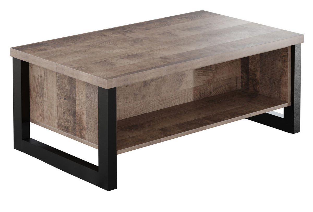 COUCHTISCH Eiche Tabak, schwarz 110 x 65 cm, Beistelltisch mit Ablage - Eichefarben/Schwarz, Holzwerkstoff (65/110/45cm) - Top.Furn