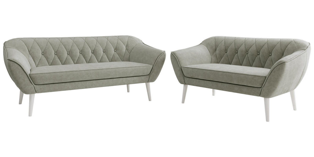 SEDACIA ZOSTAVA 3+2 PIRS - Svetlosivá Štruktúrovaná látka - Biele nohy - biela/svetlosivá, kompozitné drevo/textil (180/75/74cm) - MKS