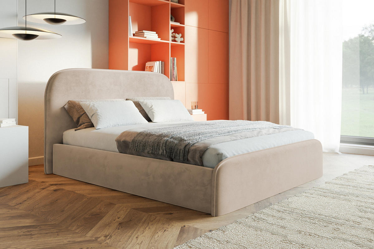 BETT 140x200 cm Wendra Slim mit Lattenrost, Bettkasten, Samt, Beige - Beige, Holz/Textil (140/200cm) - Emporius