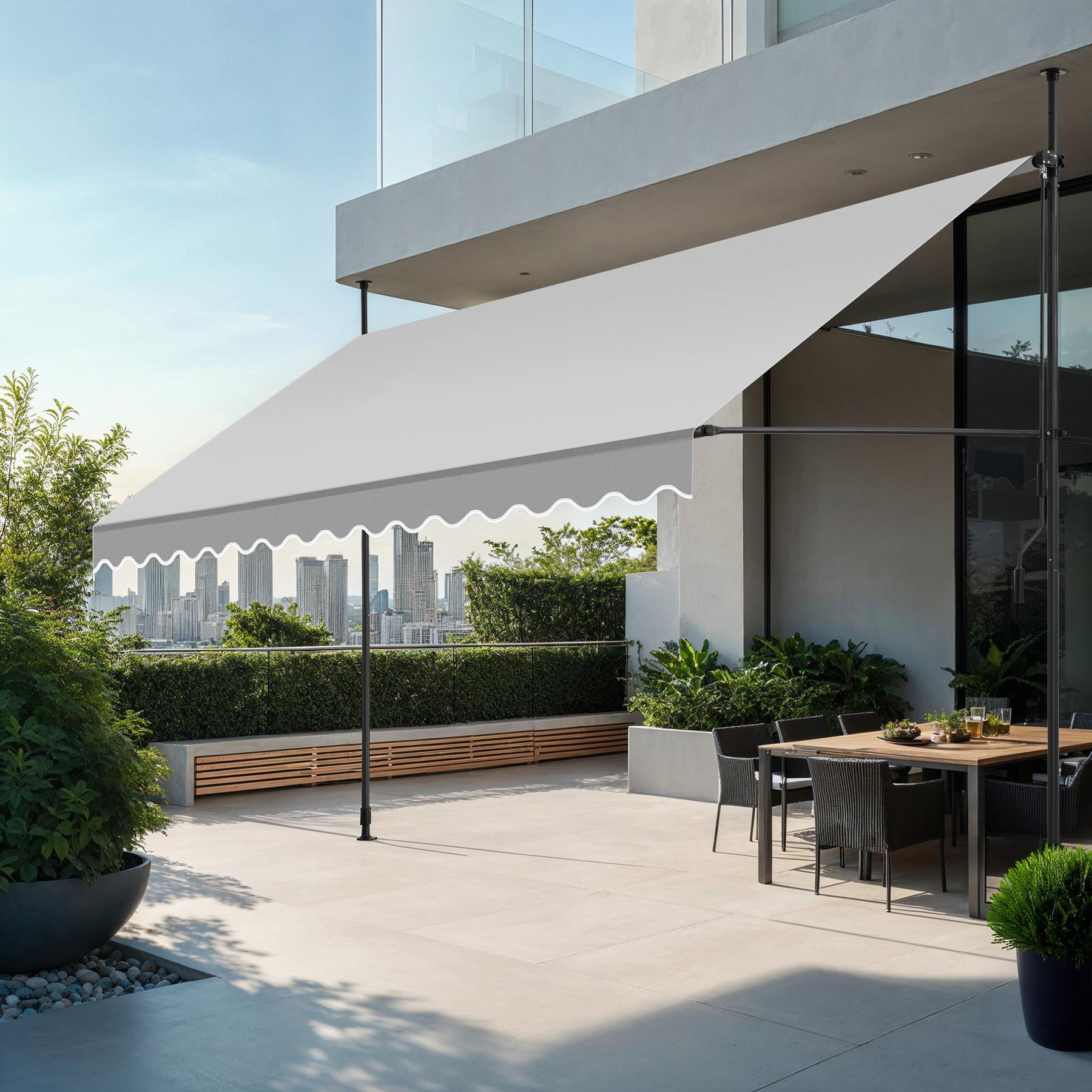 Thumbnail - tectake Klemmmarkise, Hellgrau, Textil, Rechteckig, 400x304x180 cm, CE, Sonnen- & Sichtschutz, Sichtschutz Garten, Marki...