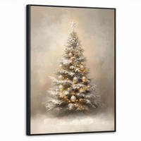 LEINWAND Bilder mit Rahmen - Weihnachten - Weihnachtsbaum - Schnee - Kunst - 70x100 - Champagner, Textil (70/100cm) - MuchoWow