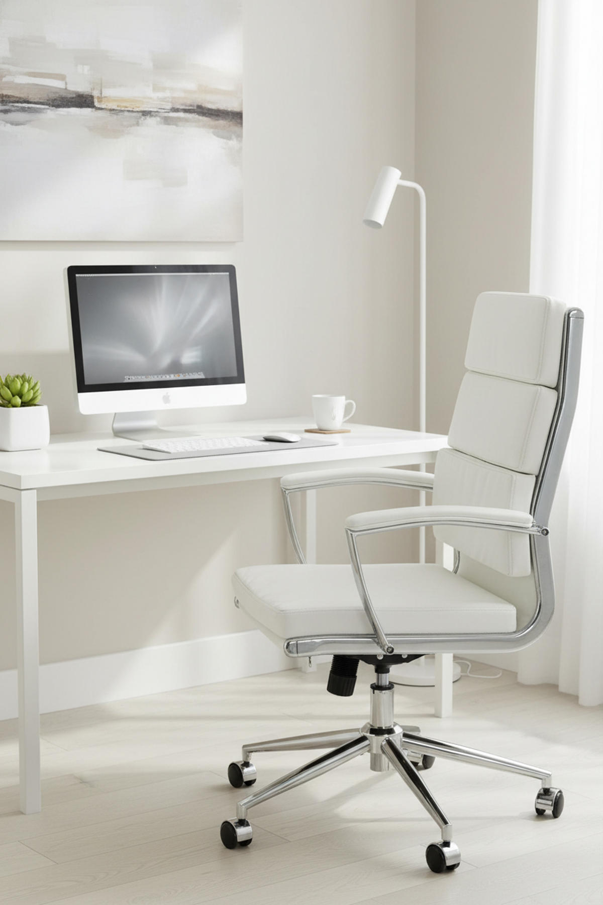 BÜROSTUHL Cyron Kunstleder weiß - Chromfarben/Weiß, Metall (61/115/65cm) - TPFLiving