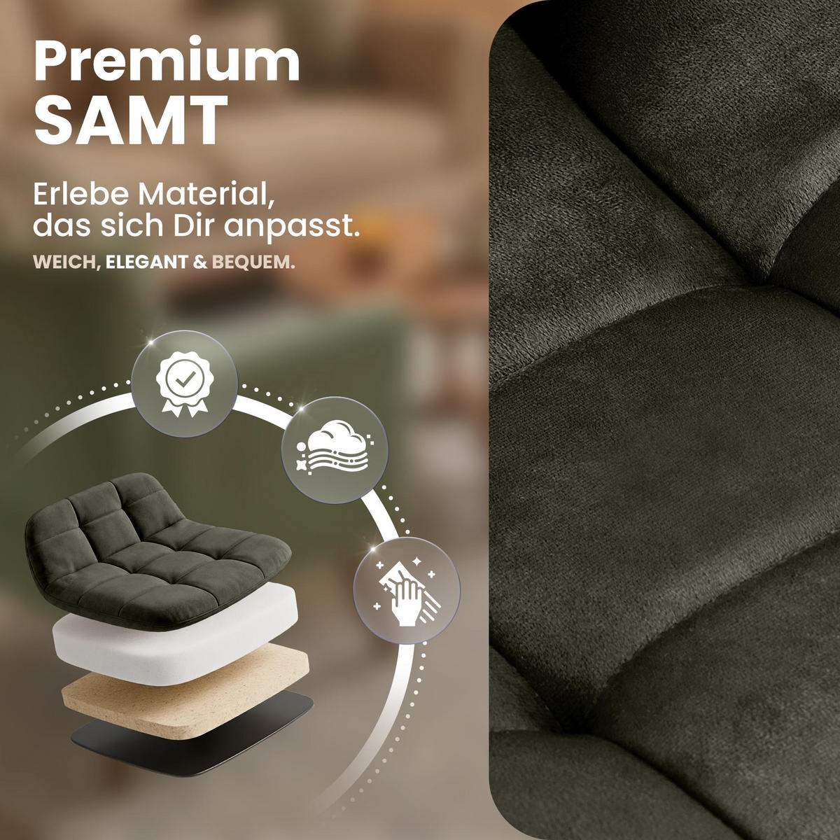 STUHL Samt Anthrazit - Anthrazit/Schwarz, Textil/Metall (45/84/55cm) - CLP