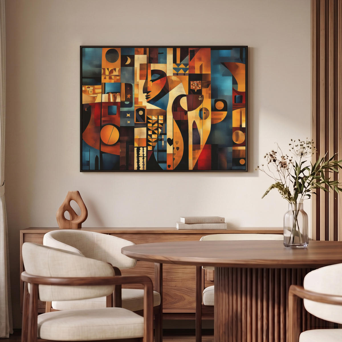 LEINWAND Bilder mit Rahmen - Figuren - Abstrakt - Symbole - 100x70 - Terracotta, Textil (100/70cm) - MuchoWow