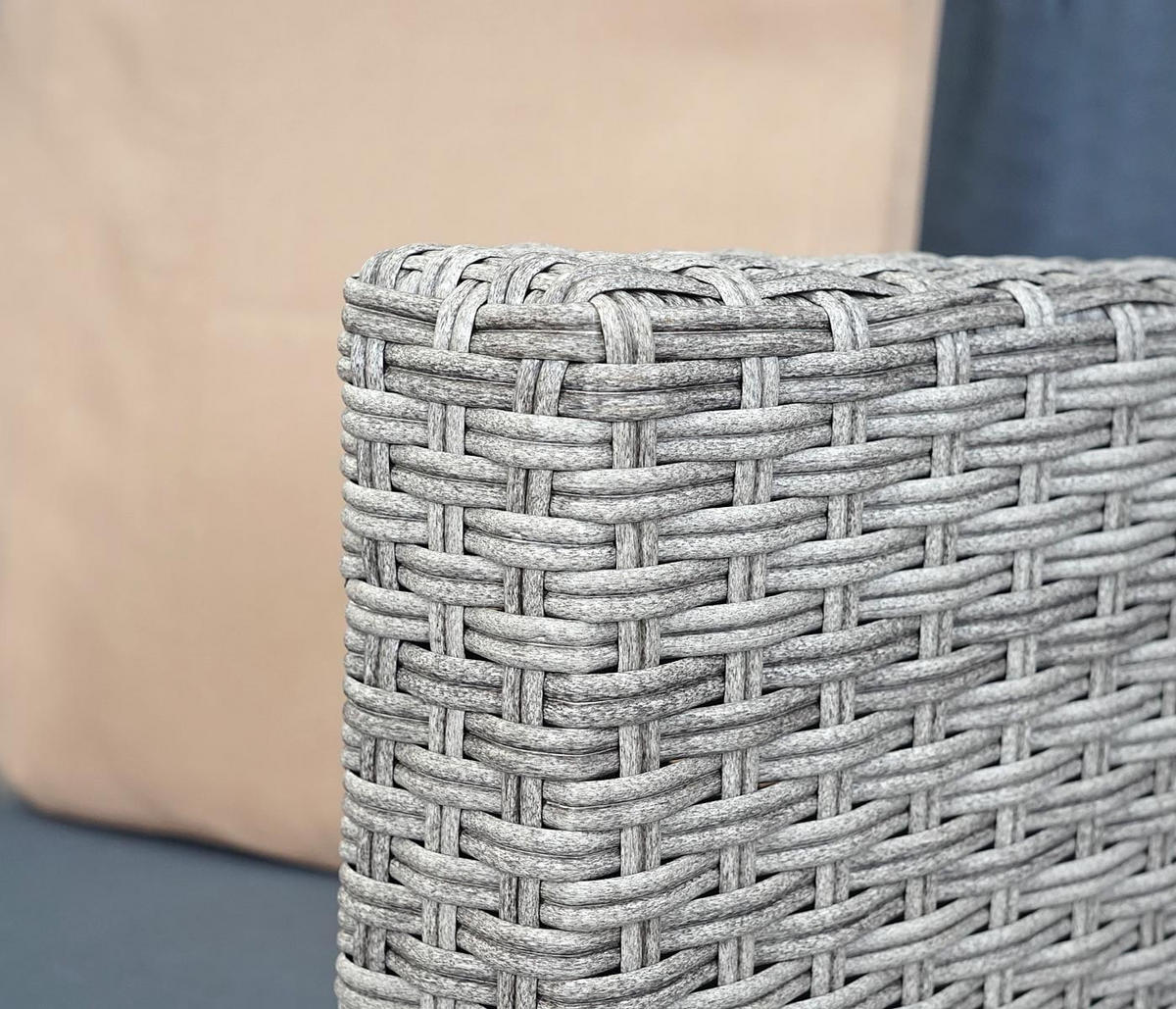 GARTENSET rund Grau Dunkelgrau Kissen Beige - Grau, Metall - PROREGAL