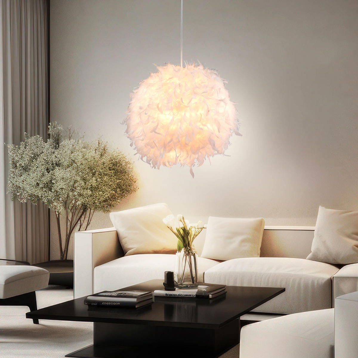 HÄNGELEUCHTE KATUNGA Federn Weiß - Weiß, Metall (45/45/120cm) - Globo Lighting