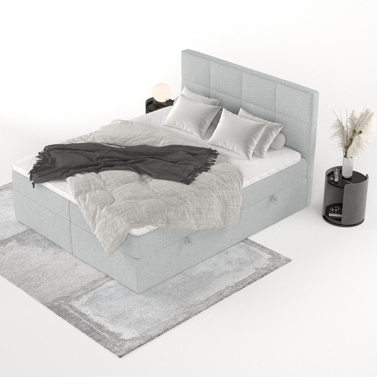 BOXBETT Oris 140/200 cm Hellgrau im Riva Stoff - Hellgrau/Schwarz, Holz/Holzwerkstoff (140/200cm) - AltaBeds