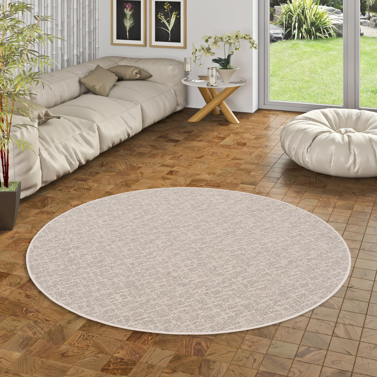 SCHLINGEN DESIGNER TEPPICH NIVA RUND - Beige, Textil (100/100cm) - Snapstyle