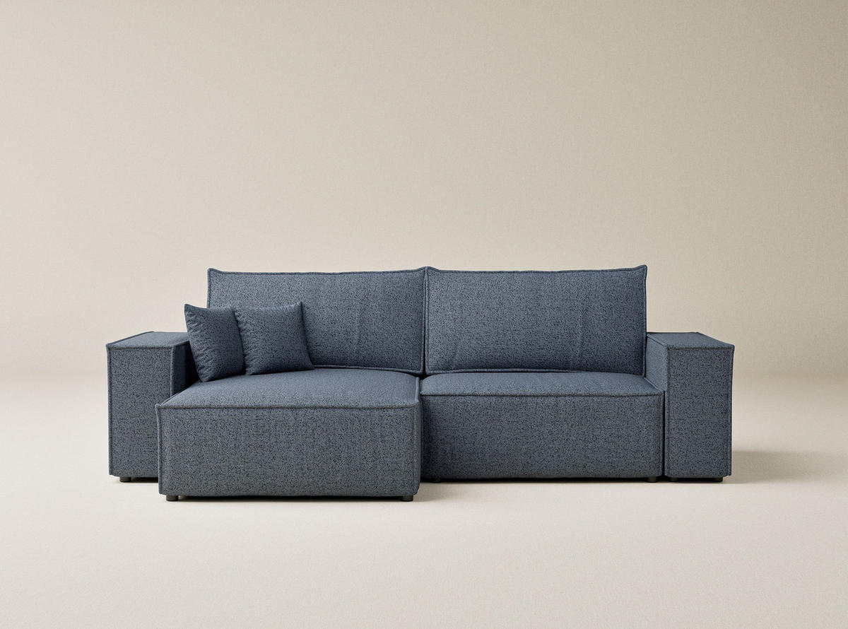 ECKSOFA MIT SCHLAFFUNKTION Zaya Blau Grau Webstoff - Blaugrau/Schwarz, Holz/Holzwerkstoff (255/148cm) - Maison de Reve