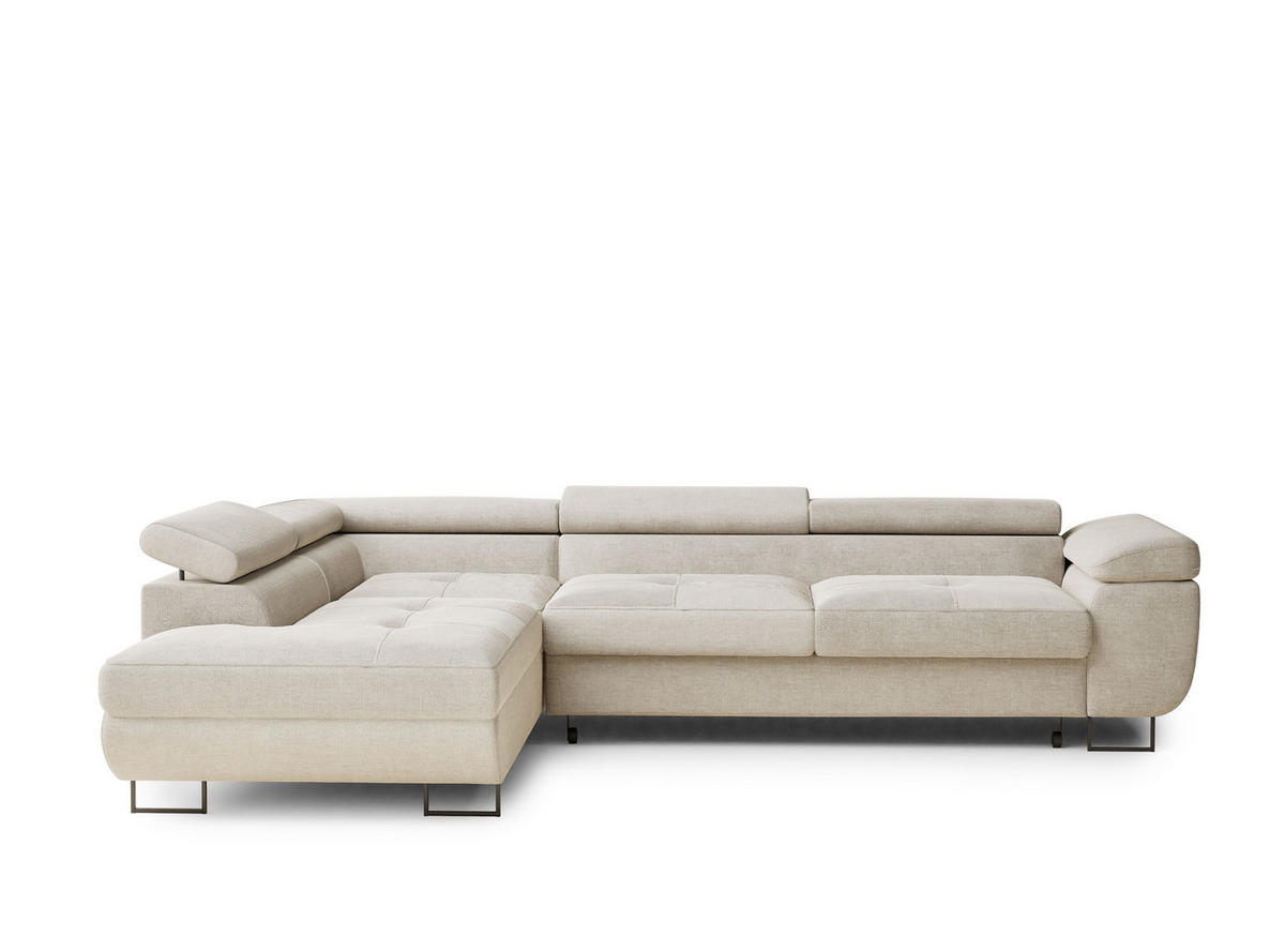 ECKSOFA Concord Beige Chenille-Stoff - Links Seite - Beige/Schwarz, Holz/Holzwerkstoff (203/277cm) - Maison de Reve