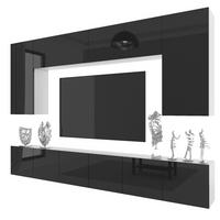 WOHNWAND Milano 2, Schwarz Hochglanz, 300 cm, Grifflos - Schwarz, Holz (300/155/36cm) - B BELINI GROUP
