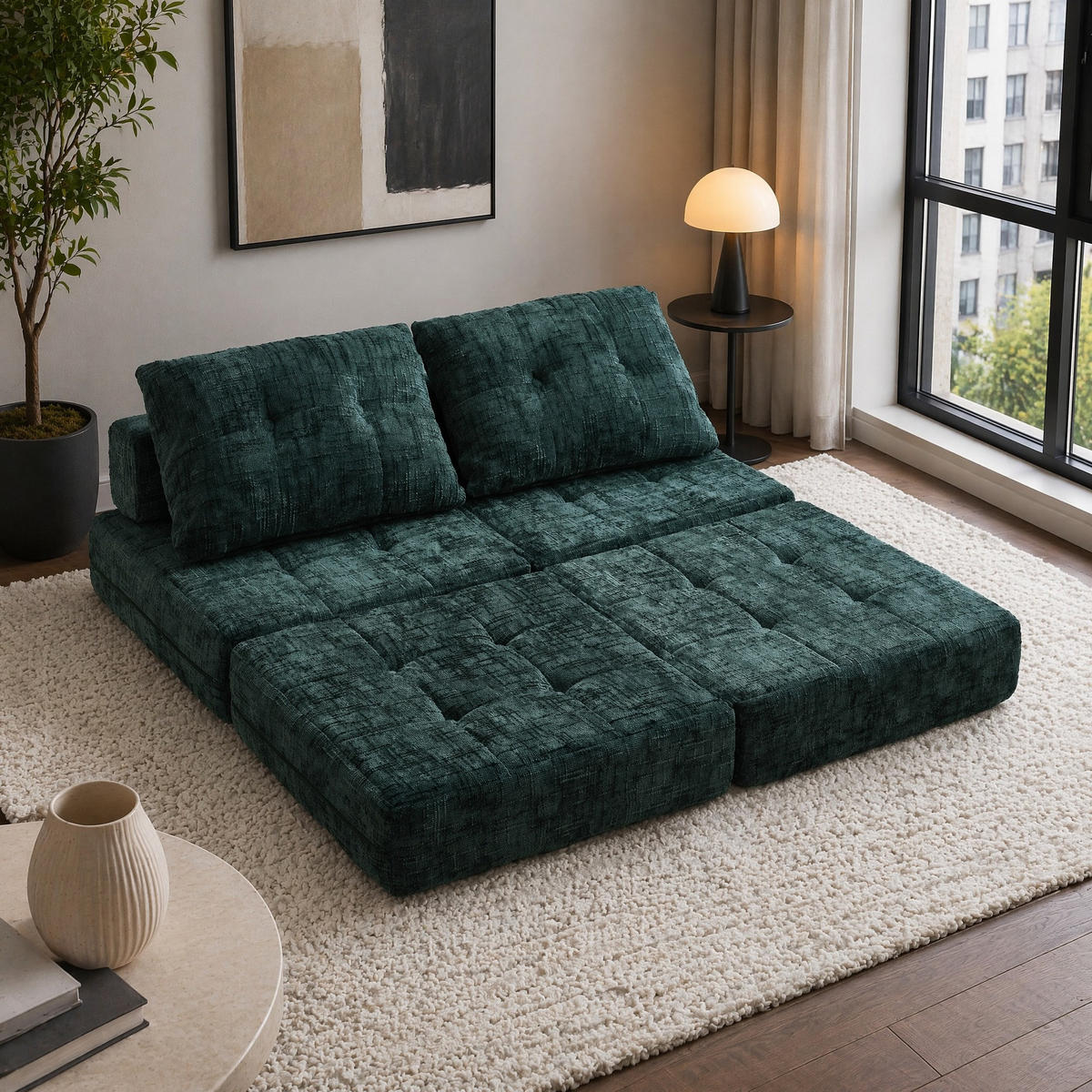 SCHLAFSESSEL Smaragdgrün mit Kissen, Chenille - Grün, Textil/Metall (79/57/79cm) - CHICFURN