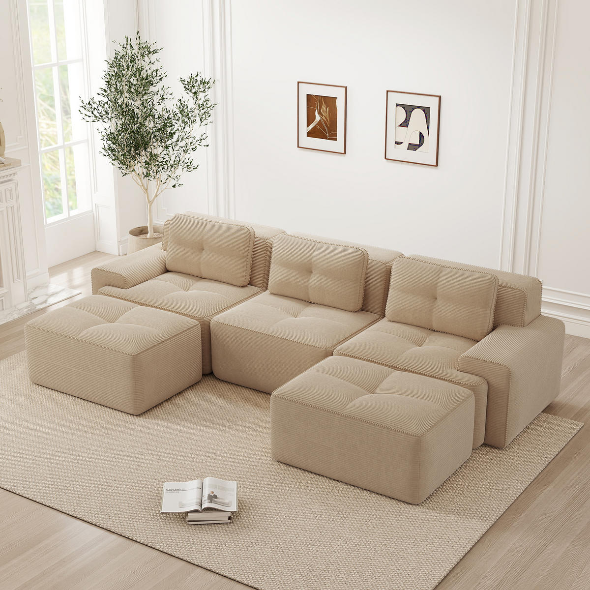 WOHNLANDSCHAFT Cord Beige - Beige, Textil (293/69/177cm) - WISHDOR