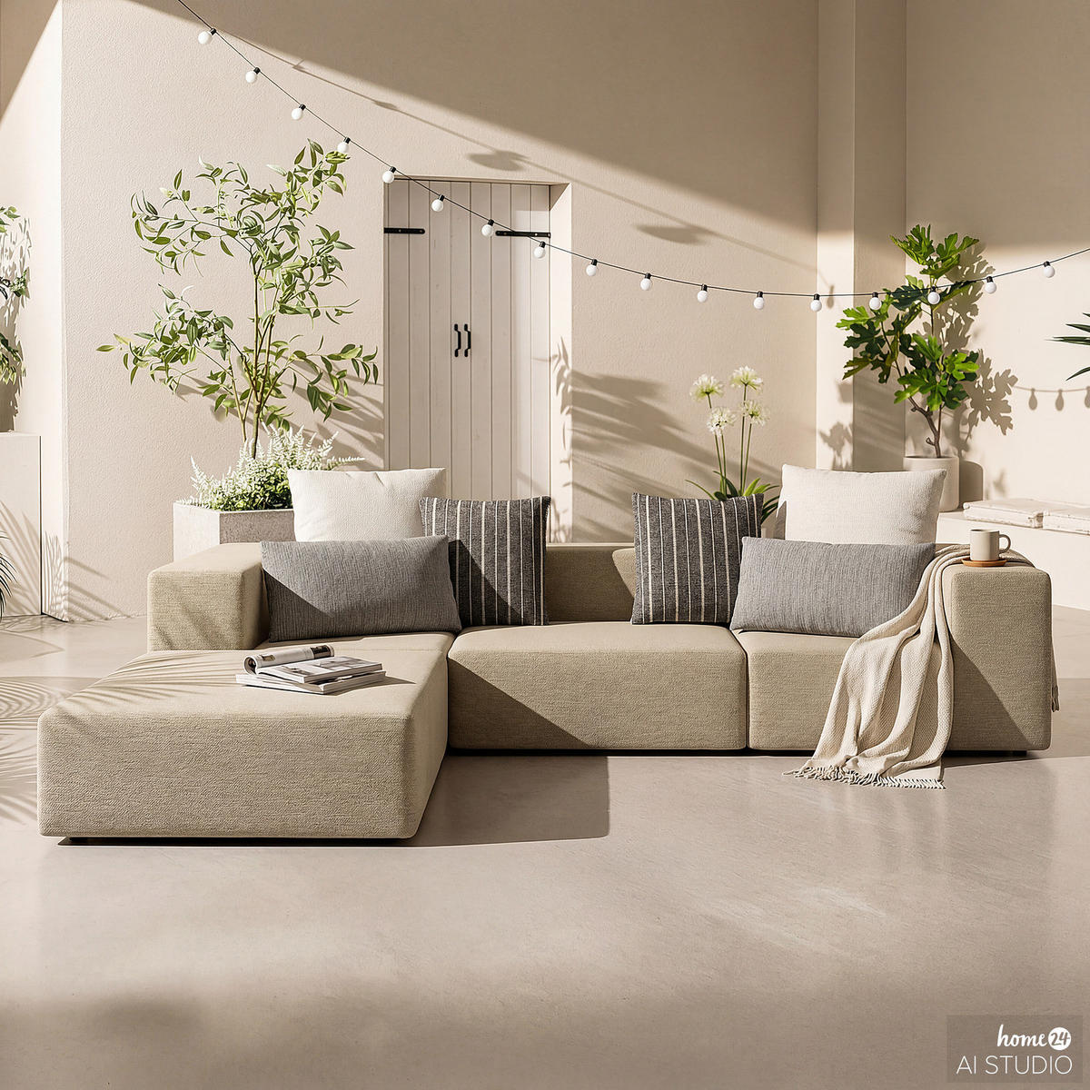 OUTDOOR-ECKSOFA - Braun, Textil/Metall - home24