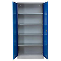 STAHLSCHRANK Bee mit 10 lackierten Fachböden 195x92x50 cm Korpusfarbe Lichtgrau Frontfarbe Enzianblau - Blau, Metall (92/195/50cm)