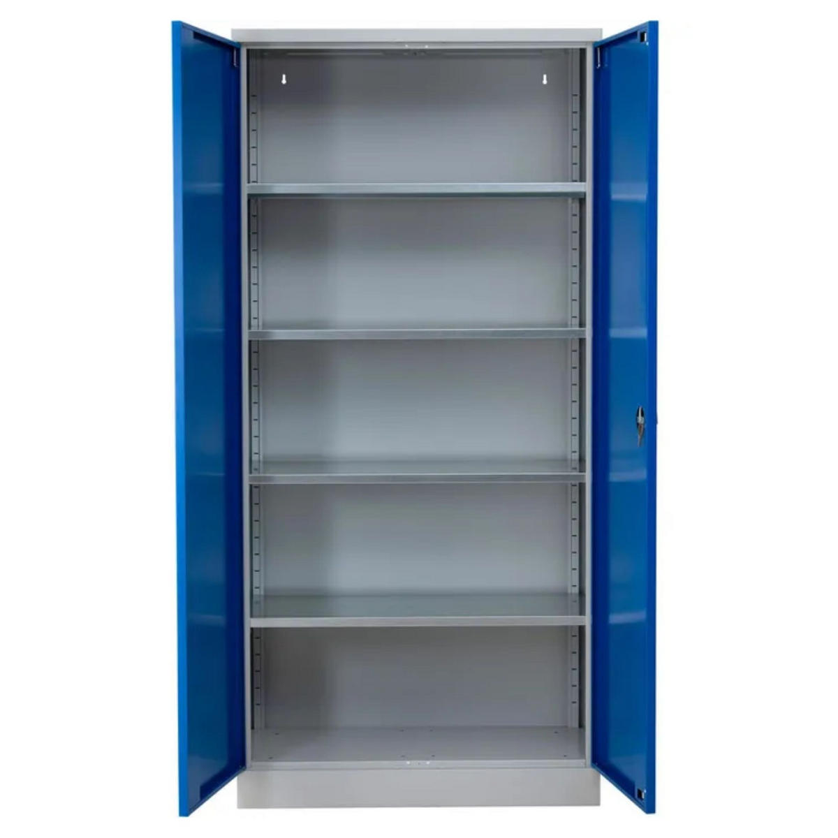 STAHLSCHRANK Bee mit 10 lackierten Fachböden 195x92x50 cm Korpusfarbe Lichtgrau Frontfarbe Enzianblau - Blau, Metall (92/195/50cm)