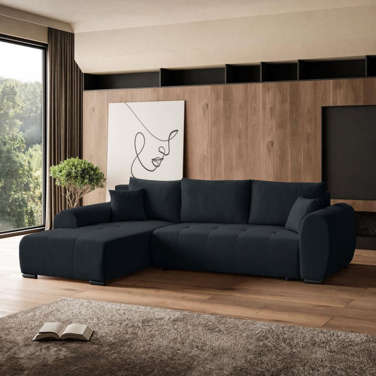ECKSCHLAFSOFA Diana mt Bettkasten schwarz links - Schwarz, Textil (255/175cm) - Beautysofa
