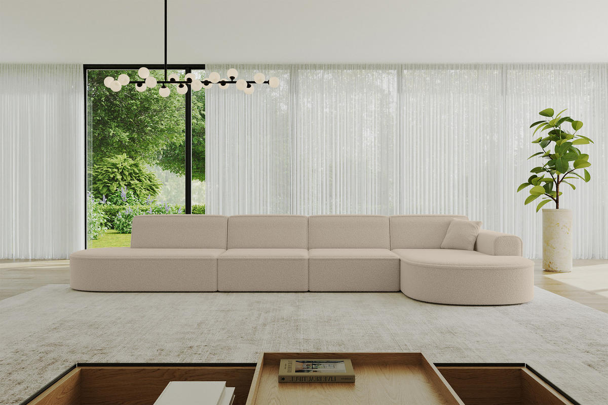 ECKSOFA Ottomane Rechts MARI-L3 - 413x171x79 cm Dunkelbeige Bouclé - Hellbraun/Schwarz, Holzwerkstoff/Kunststoff (171/413cm) - ALTDECOR