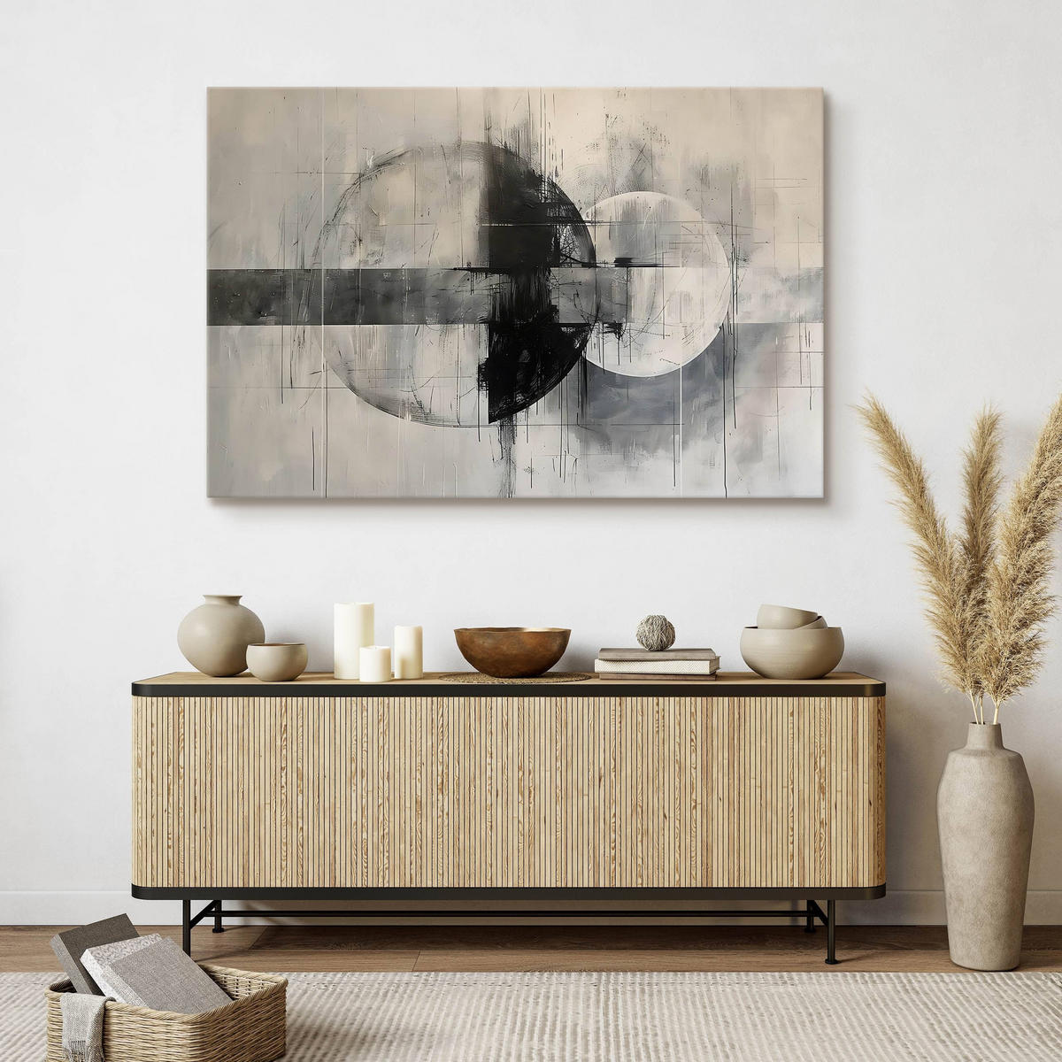 LEINWANDBILD Abstraktion Moderne Muster 100/70 cm - Beige/Schwarz, Textil (100/70cm) - Muralo