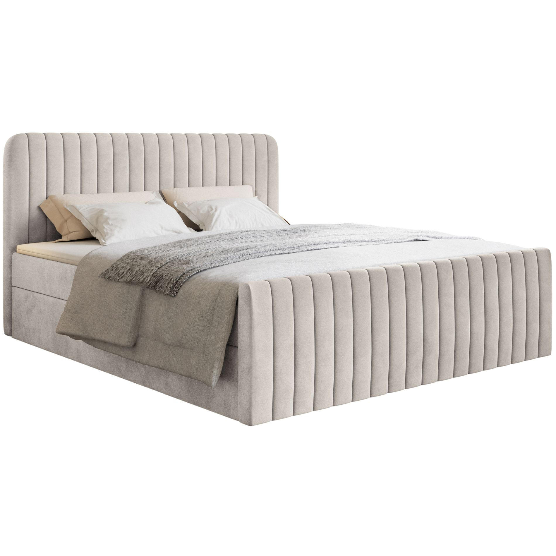 BOXBETT Saliano mit Topper und Samtbezug Beige,180x200 cm - Beige, Kunststoff/Textil (180/200cm) - Selsey
