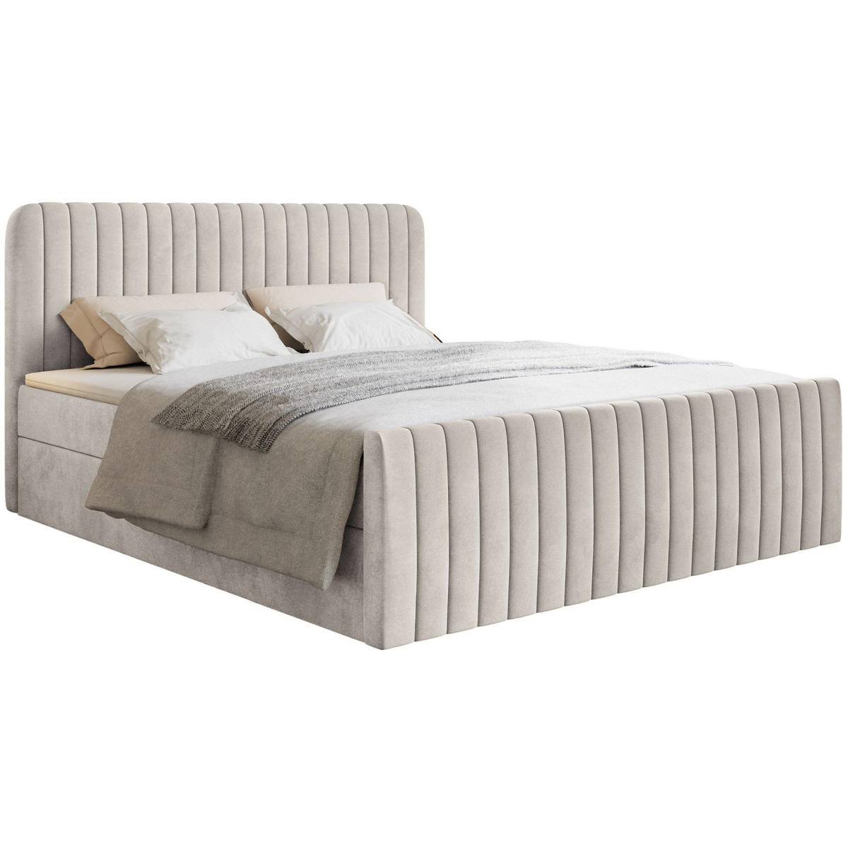 BOXBETT Saliano mit Topper und Samtbezug Beige, 140x200 cm - Beige, Kunststoff/Textil (140/200cm) - Selsey