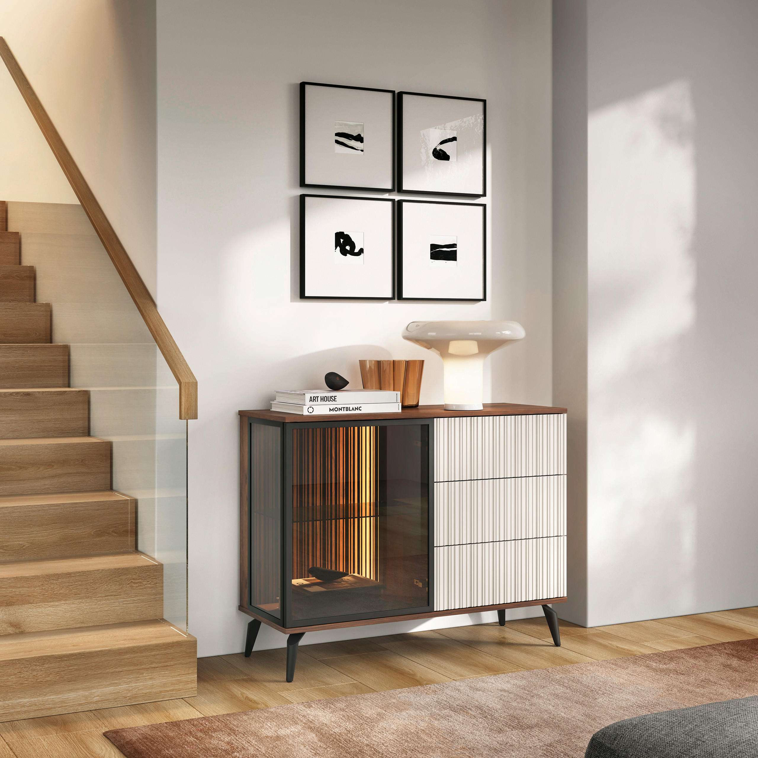 SIDEBOARD TRAMONTO 103/80/39cm mit 3 Schubladen 1 Türen Nussbaumfarben - Kaschmir/Nussbaumfarben, Holzwerkstoff (103/80/39cm) - MASSENO