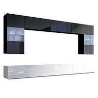 WOHNWAND Kossana 1 Modern Schwarz, Weiß 300/154/43 cm Stilvoll - Schwarz/Weiß, Holzwerkstoff/Kunststoff (300/154/43cm) - AX Living