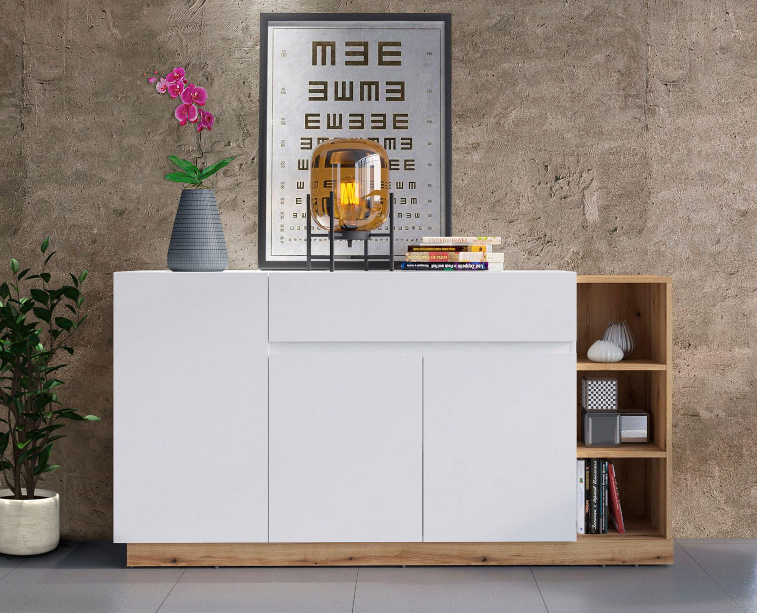 KOMMODE Bristol weiß / Evoke Eiche 163 / 40 / 86cm - Eichefarben/Weiß, Holz/Holzwerkstoff (163/86/40cm) - Feldmann-Wohnen