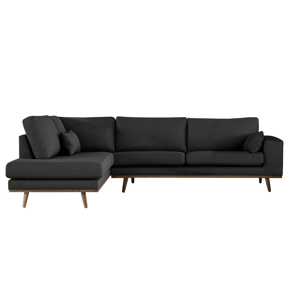 ECKSOFA mit Ottomane - Eichefarben/Schwarz, Eichenholz/Textil (287/219cm) - home24