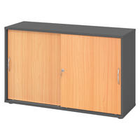 SCHIEBETÜRENSCHRANK - 2 Ordnerhöhen 40/120/74,8 cm in Graphitfarben/Buchefarben Bogengriff (Metall) - Buchefarben/Graphitfarben, Holzwerkstoff (120/74.8/40cm) - bümö