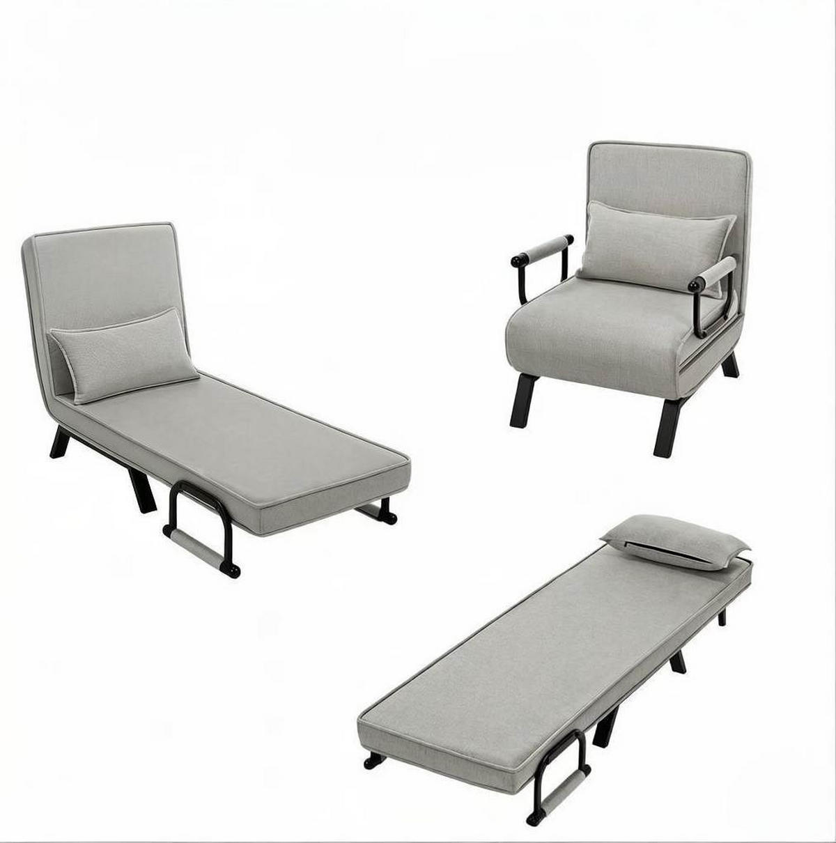 SCHLAFSESSEL 65/78/75 cm hellgrau aus Leinen mit Bettfunktion - Hellgrau, Kunststoff (75/78/65cm) - OKWISH