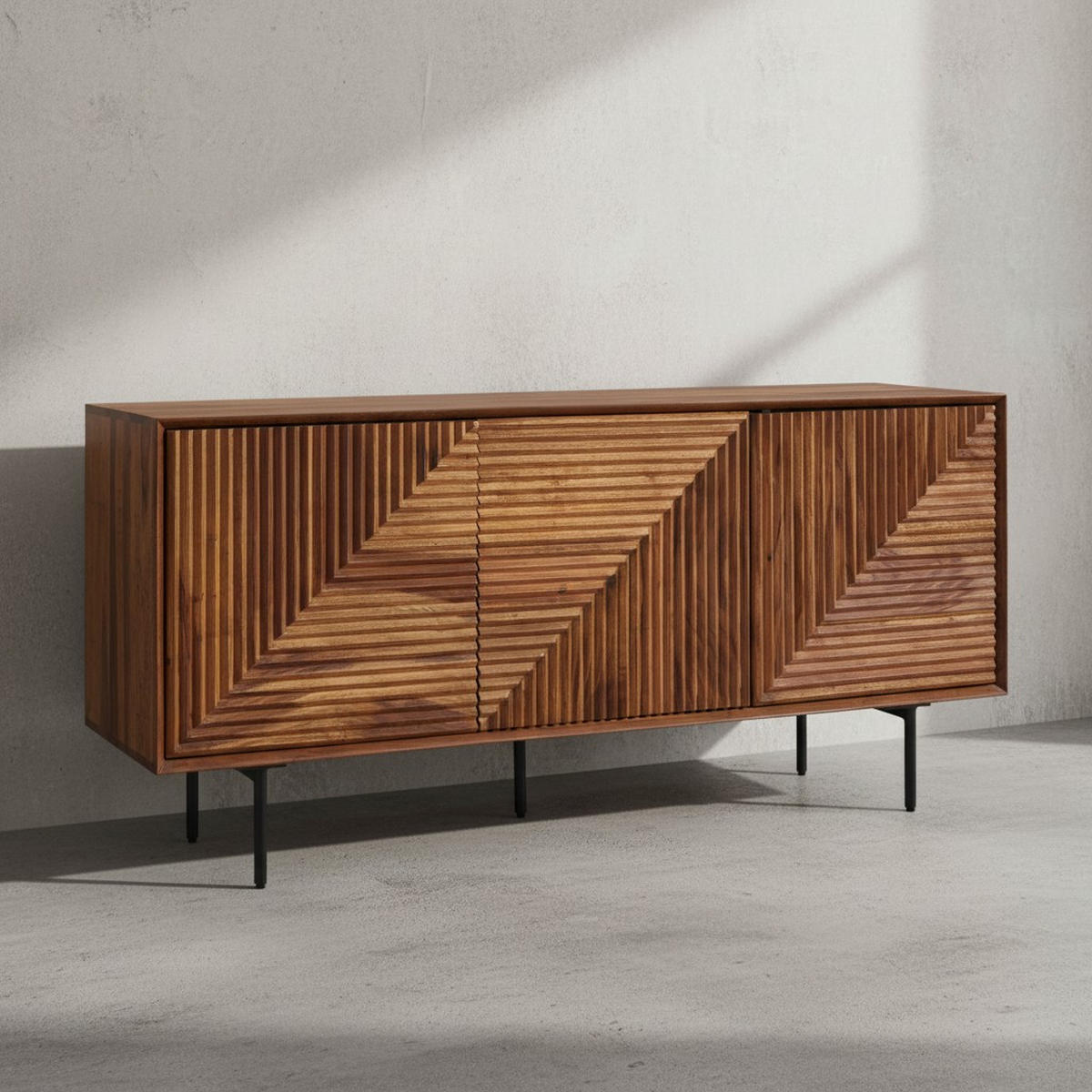 SIDEBOARD – Massivholz/Metall, 148x72x40 cm, modern, 3 Türen - Schwarz/Braun, Holz/Metall (148/72/40cm) - KADIMA DESIGN