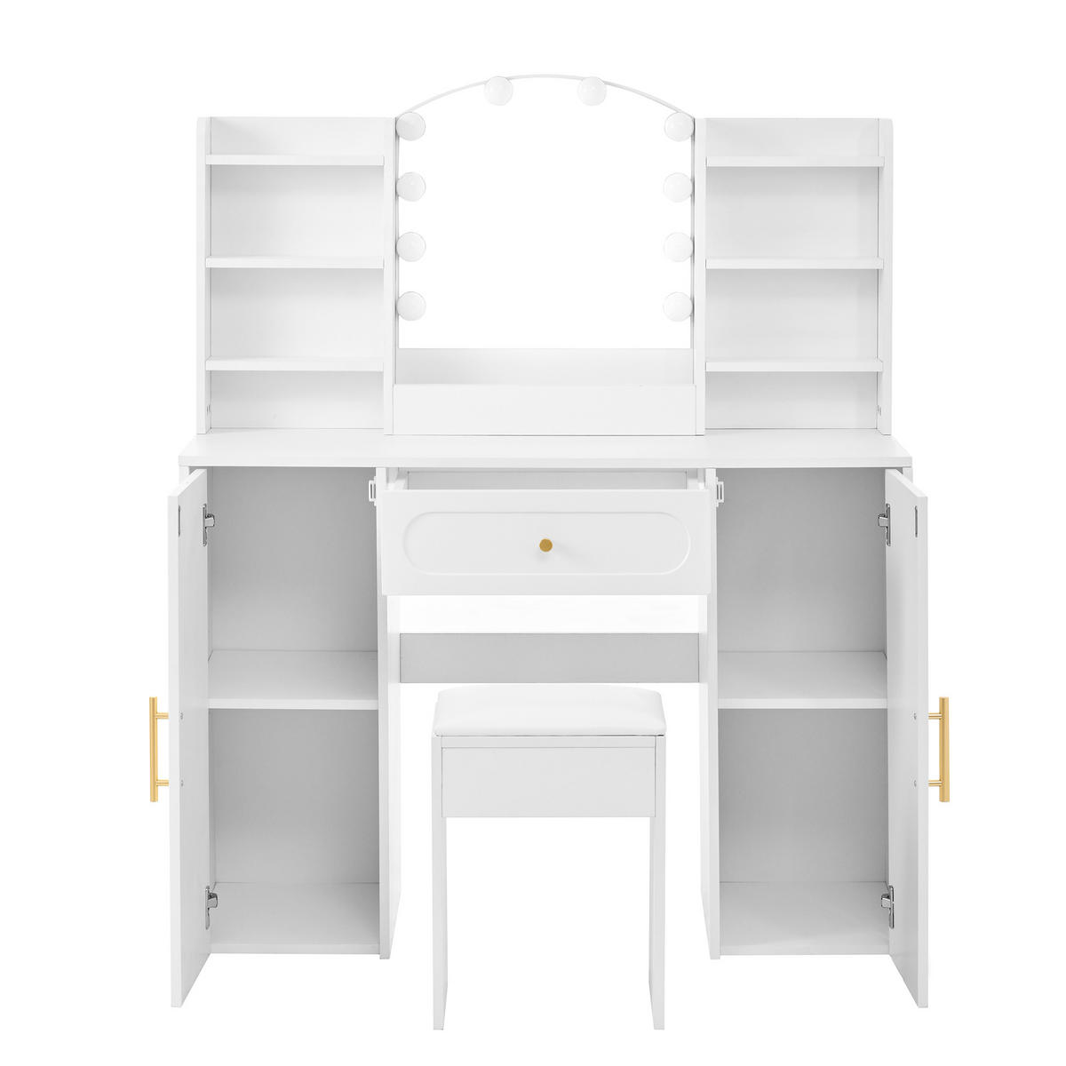 SCHMINKTISCH 110/40/132 cm Weiß aus MDF und Spanplatte mit LED-Spiegel - Weiß, Holzwerkstoff (40/132/110cm) - OKWISH