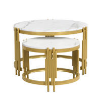 COUCHTISCH Weiß und Messing 2er-Set Rund Marmoroptik - Messingfarben, Holzwerkstoff (71.5/71.5/44cm) - PANGIVO