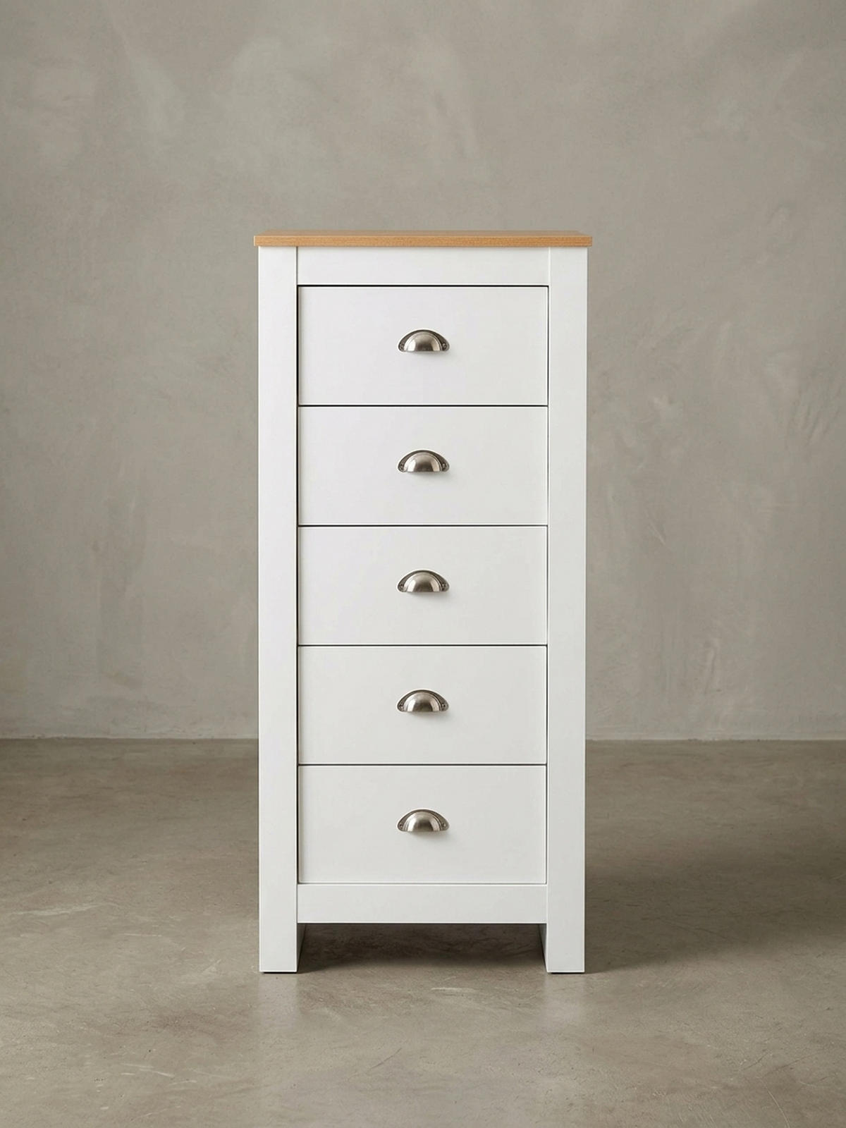 KOMMODE – Eiche/Weiß, 5 Schubladen, melaminbeschichtet - Weiß, Holz/Metall (53/114/39cm) - KADIMA DESIGN