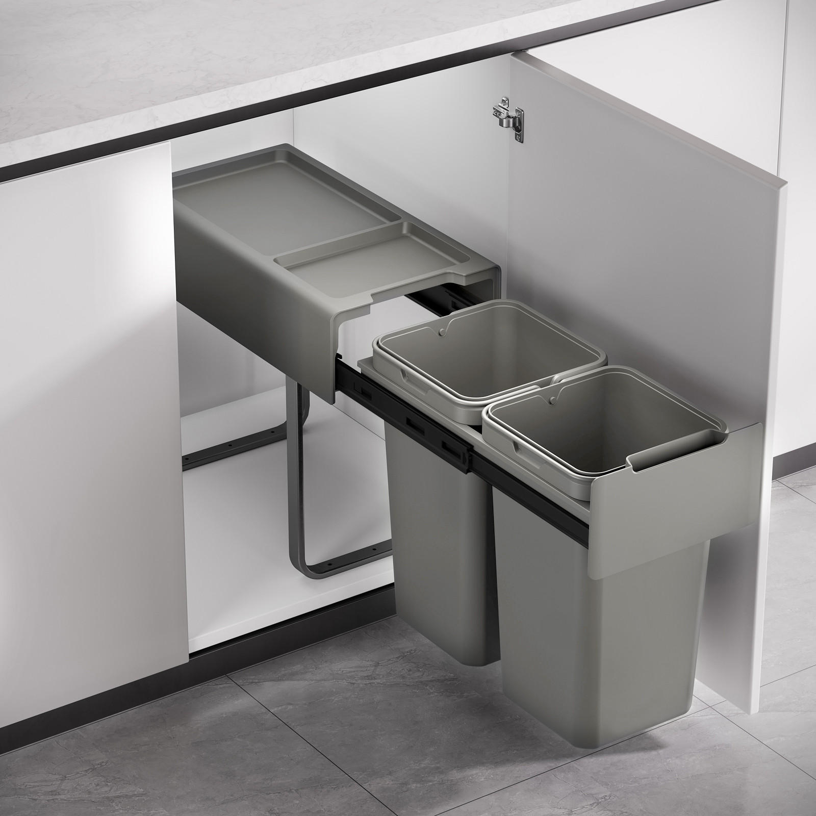 EINBAUMÜLLEIMER EM2x14 28l - Grau, Kunststoff (25/42/48cm) - SVITA