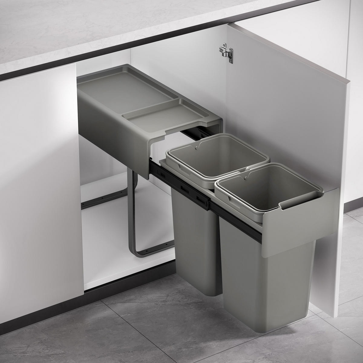 EINBAUMÜLLEIMER EM2x14 28l - Grau, Kunststoff (25/42/48cm) - SVITA