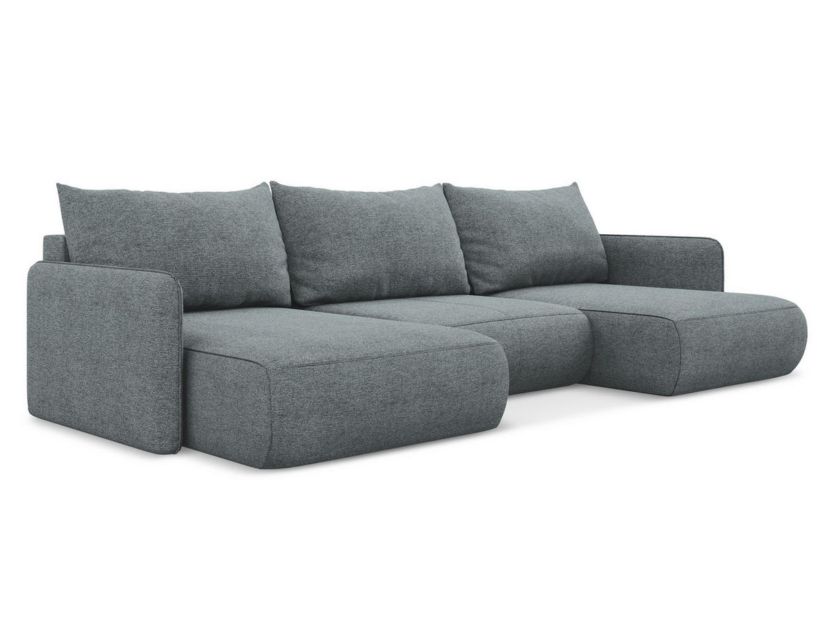 WOHNLANDSCHAFT Chenille Stoff Blau - Blau/Blaugrau, Kunststoff/Textil (290/86/148cm) - Makamii