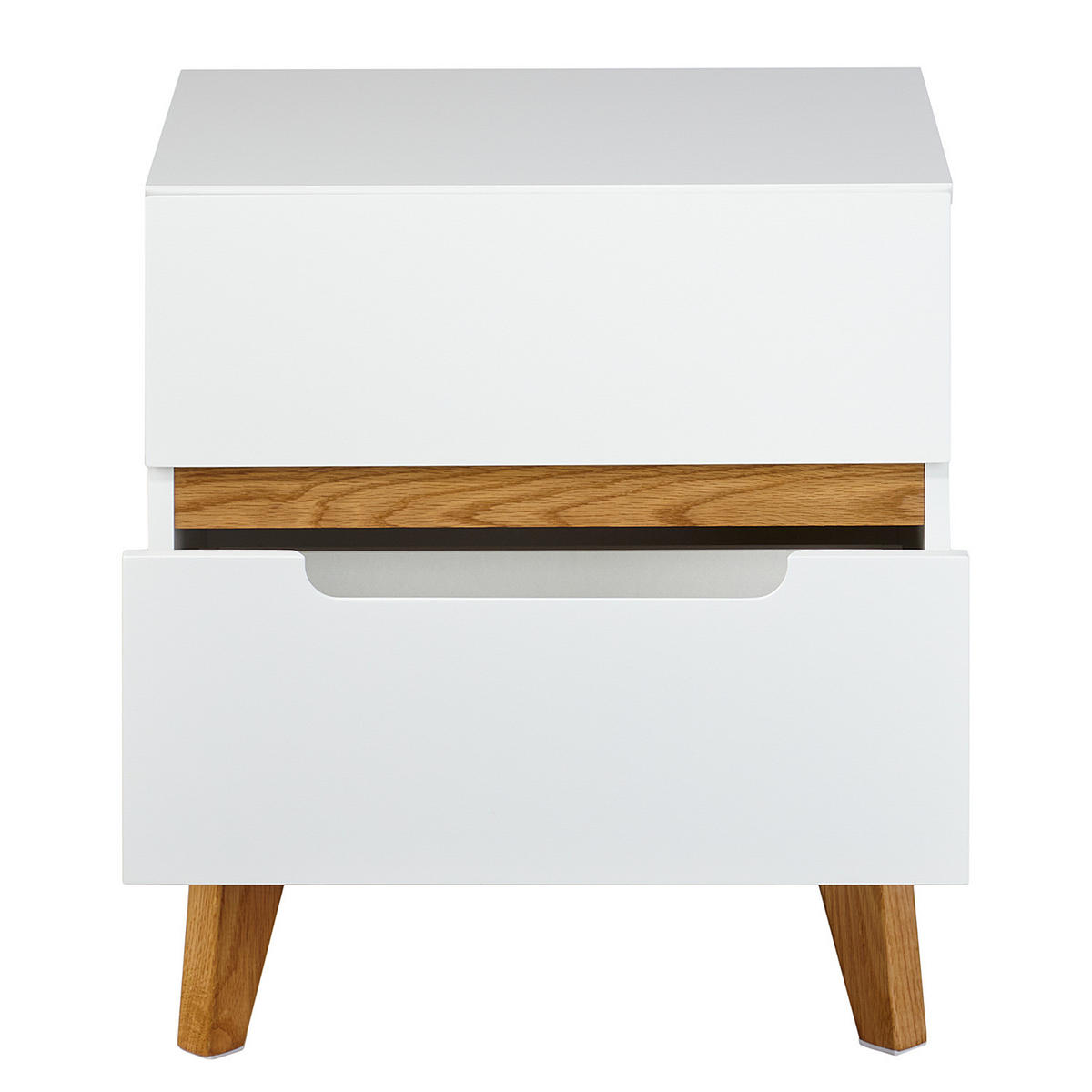 NACHTKOMMODE mit 2 Schubladen - MDF / Massivholz - Weiß, Holz/Holzwerkstoff (48/53/40cm) - home24