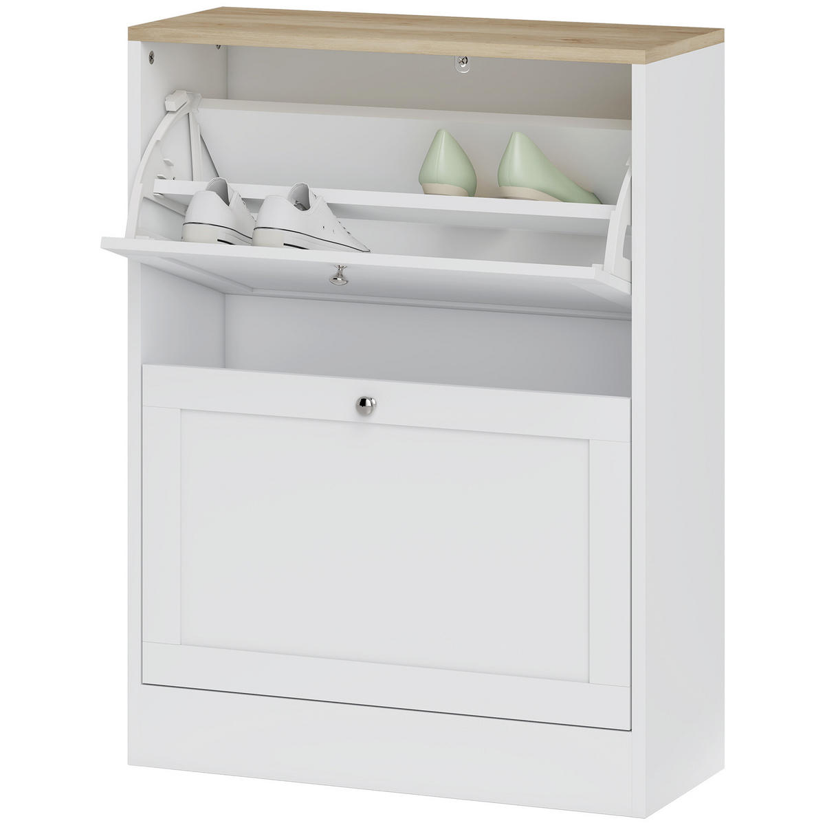 SCHUHSCHRANK Weiß Holzoptik Spanplatte klappbar mit Fächern 1 Stück - Weiß, Holzwerkstoff (60/80/23.5cm) - PANGIVO