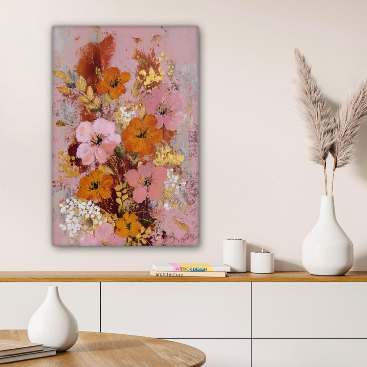 LEINWANDBILD Malerei - Blumen - Rustikal - Rosa Wanddeko 40x60 cm - Altrosa, Textil (40/60cm) - MuchoWow