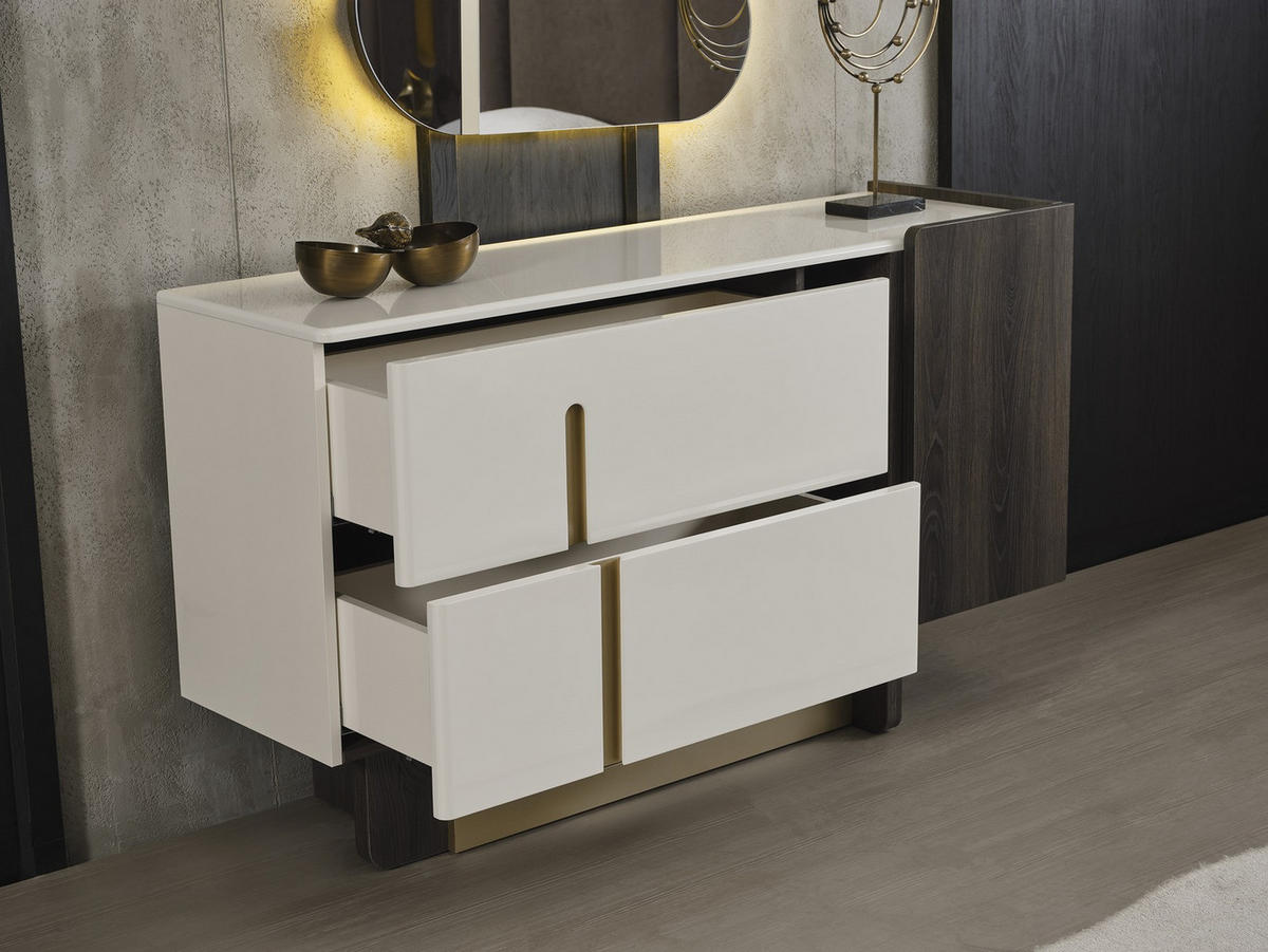 BETTANLAGE PEDRO BROWN Schlafzimmer-Set, 4-teilig, Braun, Bett mit Kopfteil, 2 Nachttische und Kommode - Braun, Leder/Holzwerkstoff (160/200cm) - Villa Möbel