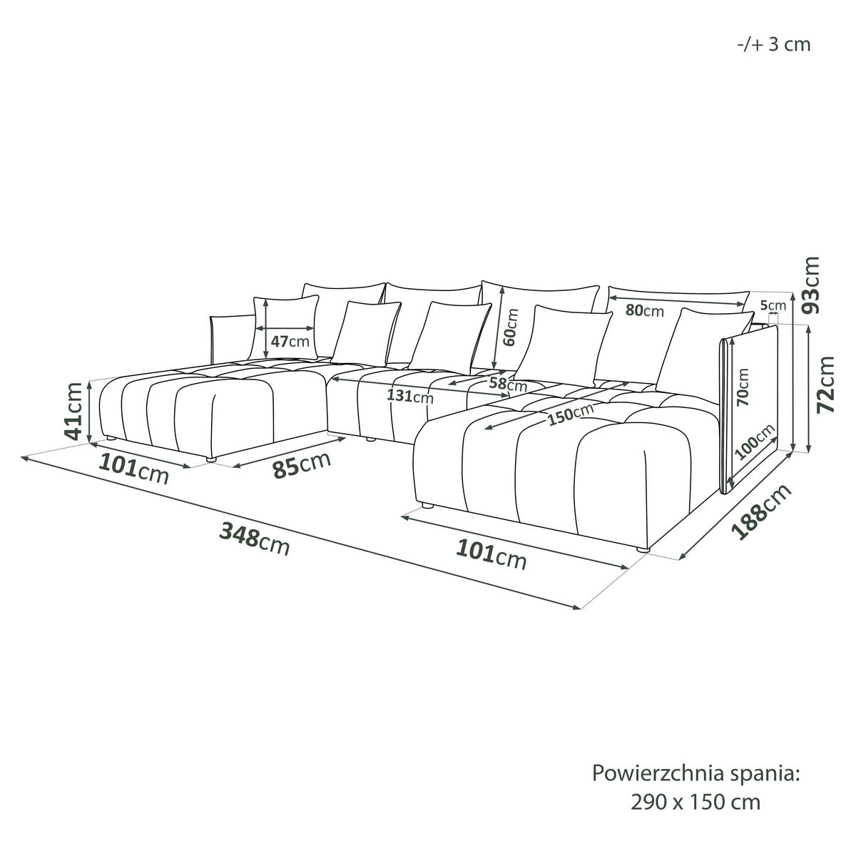 WOHNLANDSCHAFT Hanna in U-Form 348 x 188cm Schlaffunktion Bettkasten, 5 Sitzer, Schlafsofa, dunkelgrau - Dunkelgrau, Kunststoff (348/93/188cm) - Margaret Hadas24