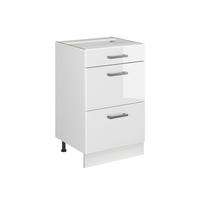 DULAP DE BAZĂ DE BUCĂTĂRIE R-Line, Alb lucios ridicat/Alb, 50 cm fără blat de lucru - alb lucios/alb, compozit lemnos (50/81.6/46cm) - Vicco