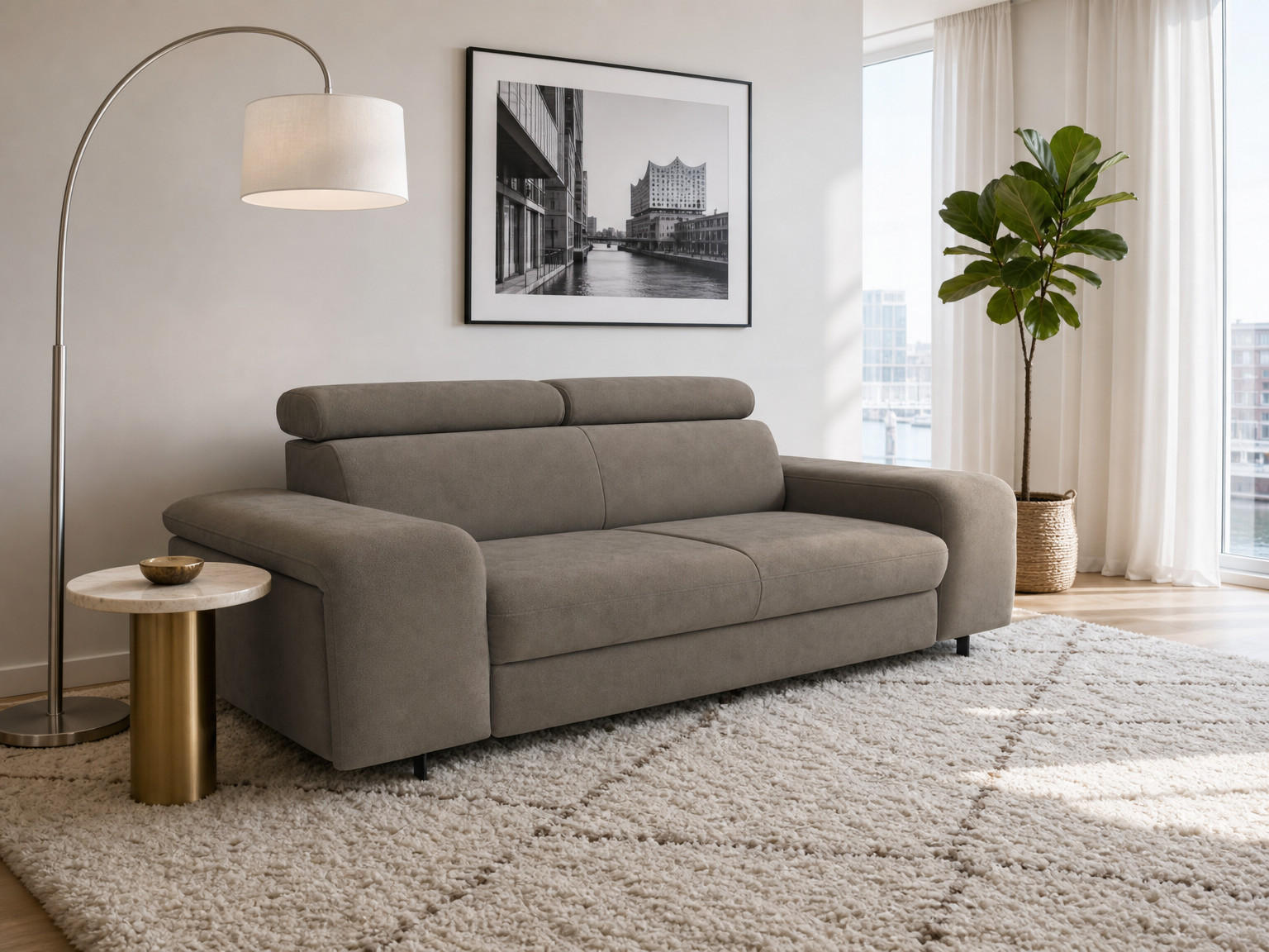 2,5-SITZER Vaasa Flachgewebe Grau klappb. Kopfstützen 198/100/81 cm - Grau, Kunststoff/Textil (198/81/70cm) - foamnova