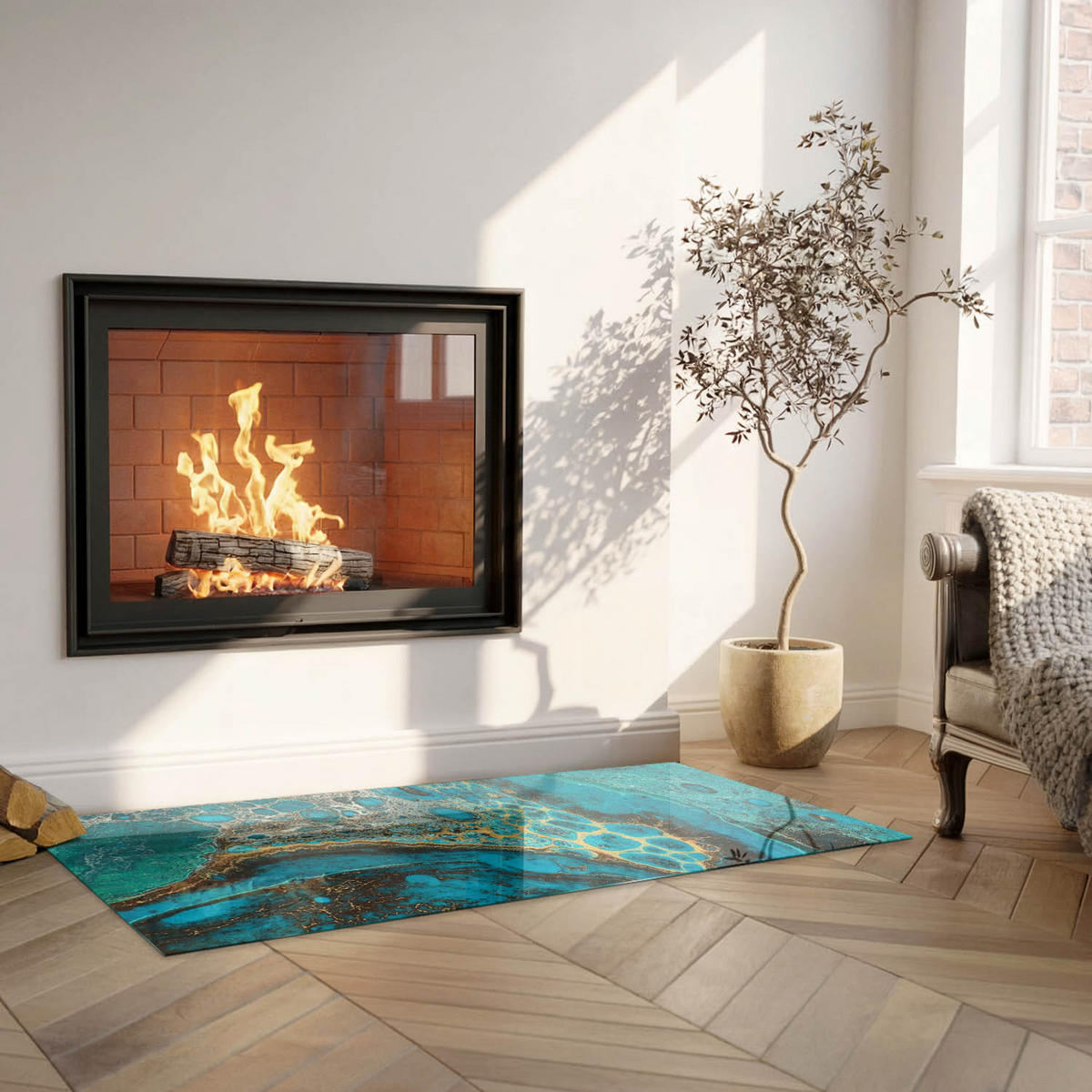 GLASPLATTE für Kamin 125x50 cm - Türkis, Glas (125/50/0.4cm) - TULUP