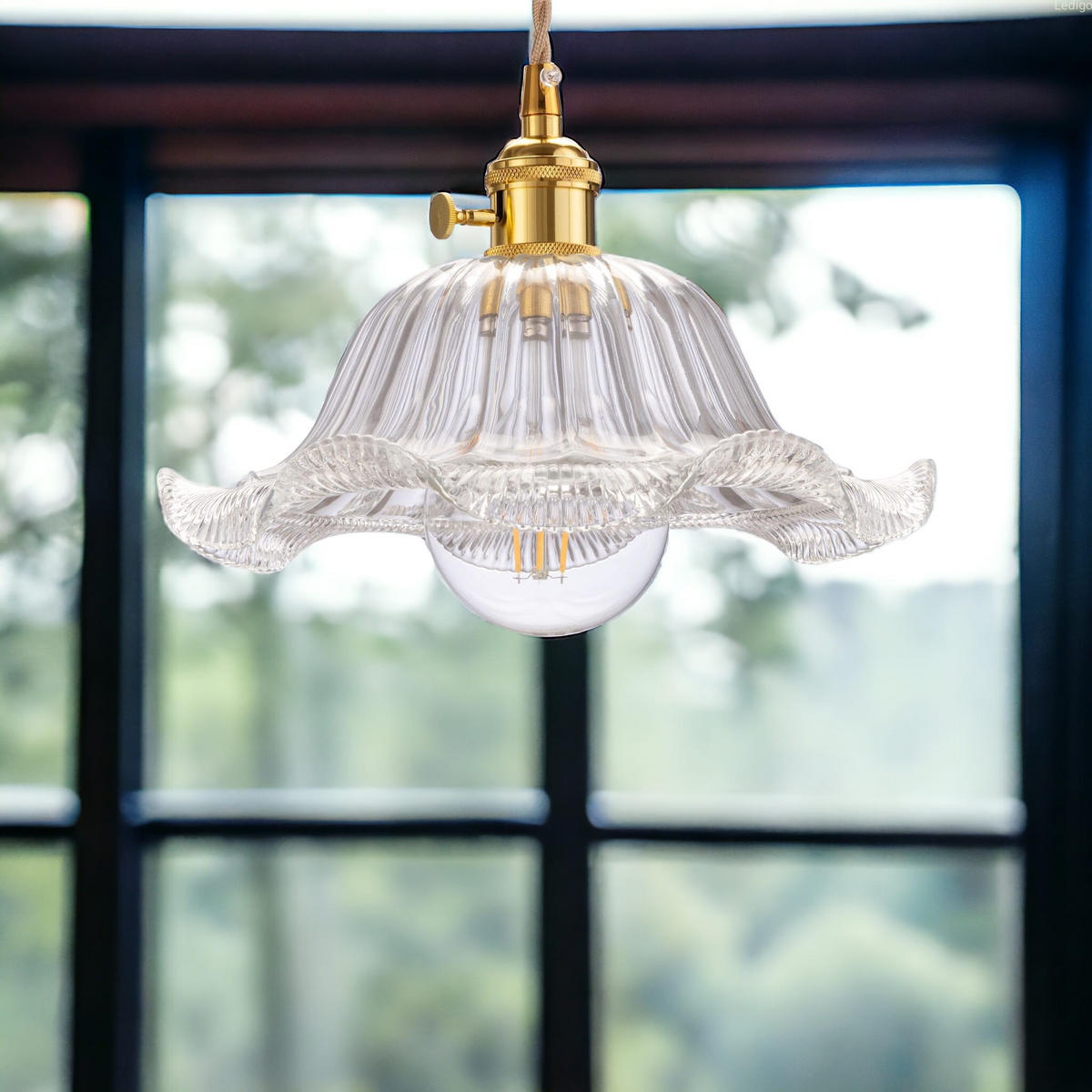 PENDELLEUCHE Rome - Transparent/Goldfarben, Glas/Metall (26/26/100cm)