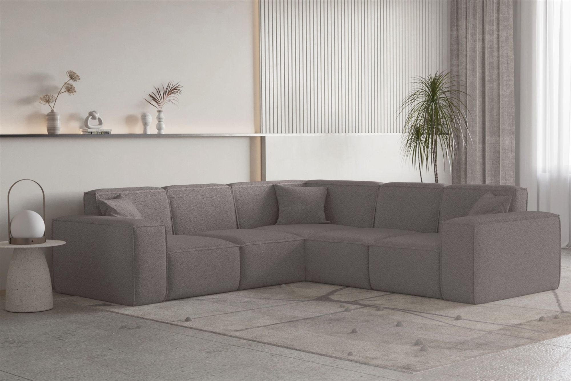 ECKSOFA Univ Celes Premium Ascot Bukla - Taupe, Holzwerkstoff/Textil (246/246cm) - Fun Möbel
